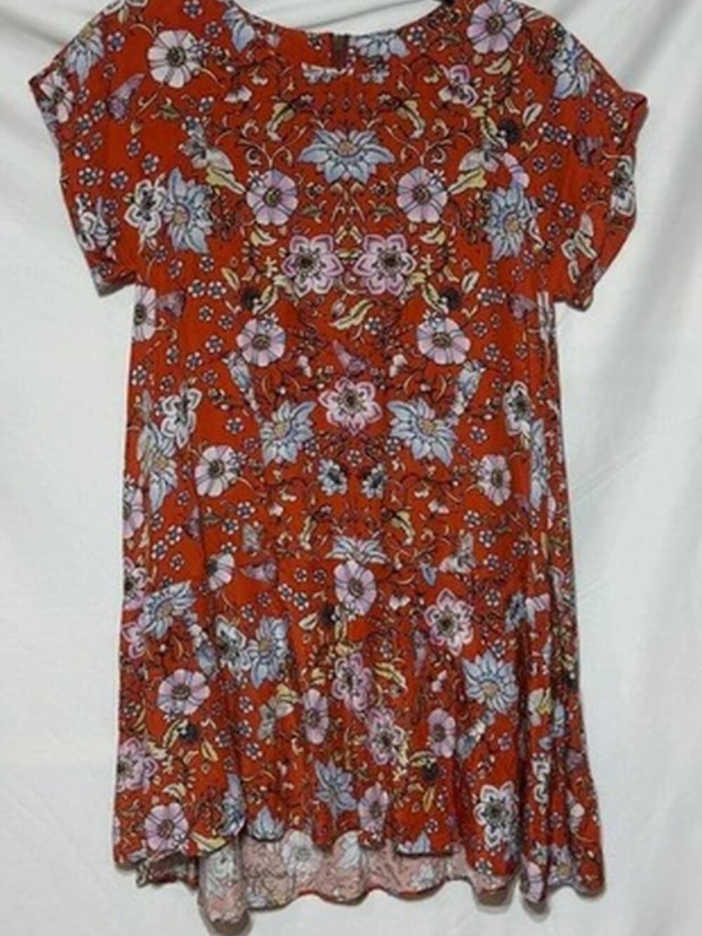 Free People Floral Mini Dress Rust Orange Boho XS EUC